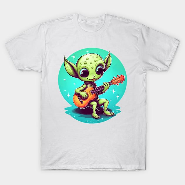 Cute Alien Playing Guitar at Sunset T-Shirt by HBfunshirts